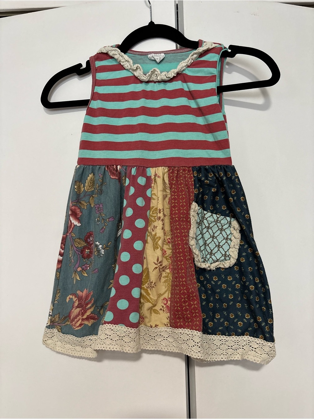 Tutu & Lulu Striped & Patchwork Tank tunic with Lace Trim 5 6